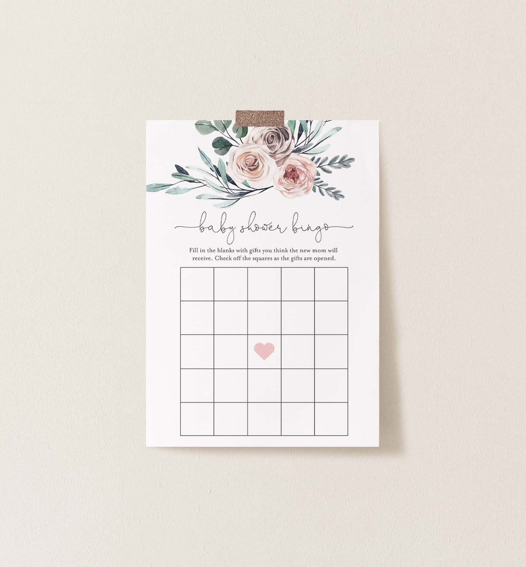 Boho Rose Baby Shower Bingo Game Printable