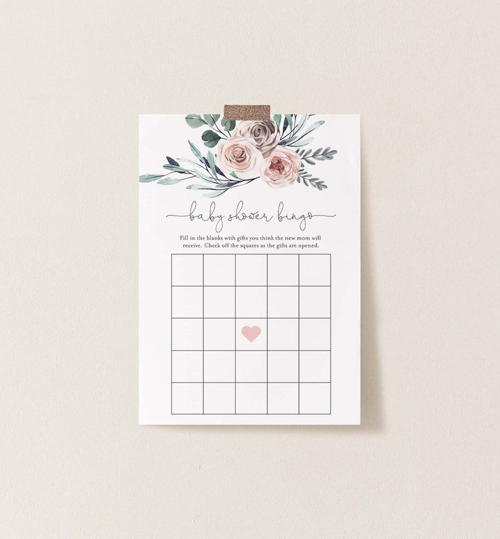 Boho Rose Baby Shower Bingo Game Printable
