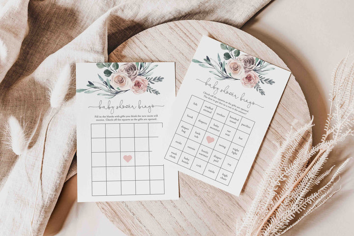 Boho Rose Baby Shower Bingo Game Printable