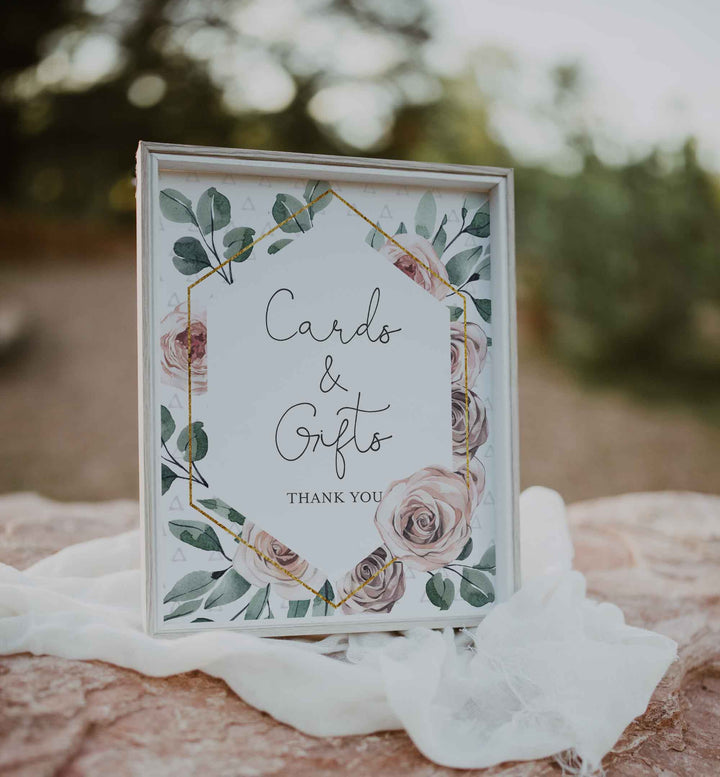 Boho Rose Baby Shower Cards and Gifts Sign Printable