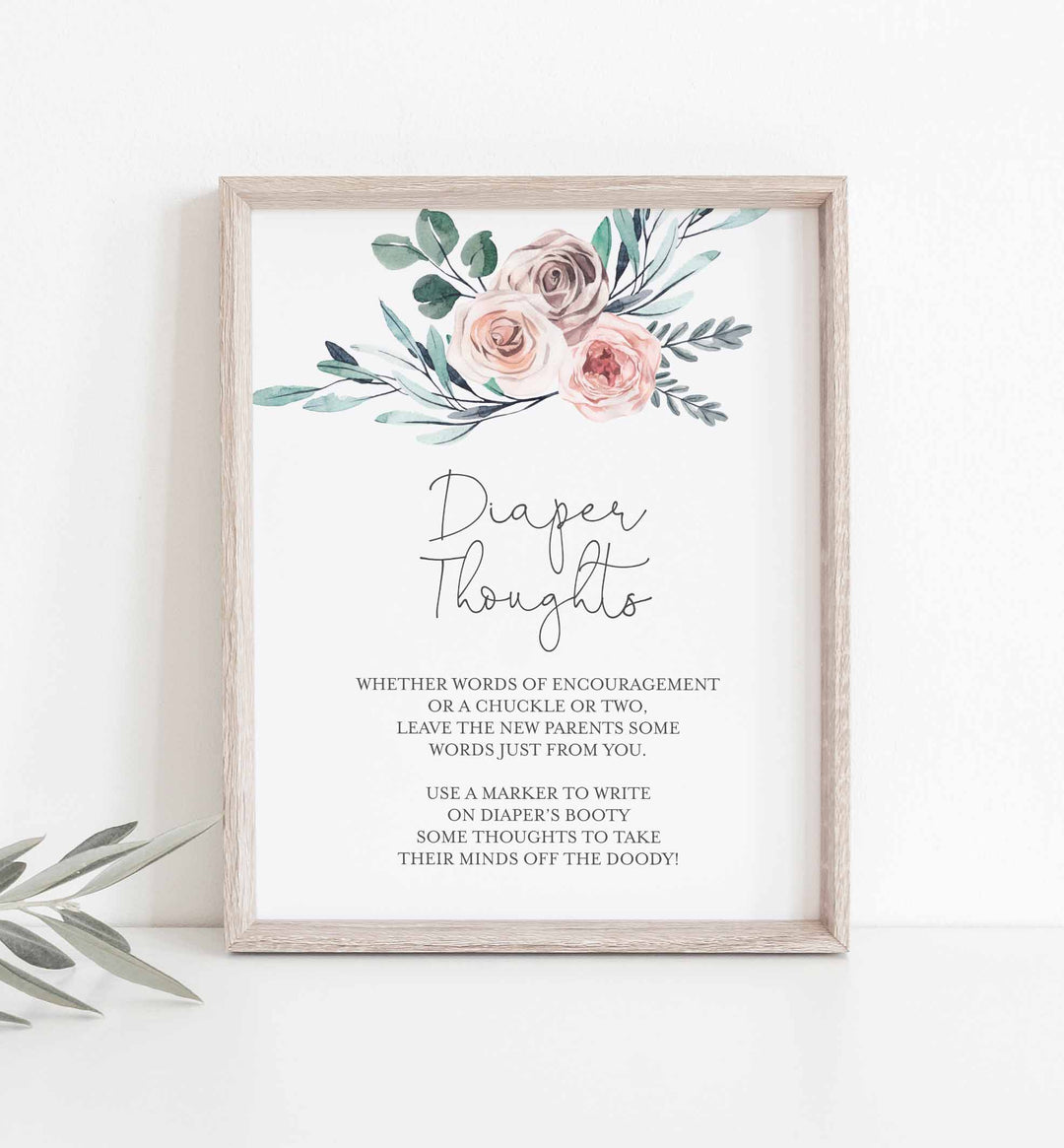 Boho Rose Baby Shower Diaper Thoughts or Late Night Diapers Printable