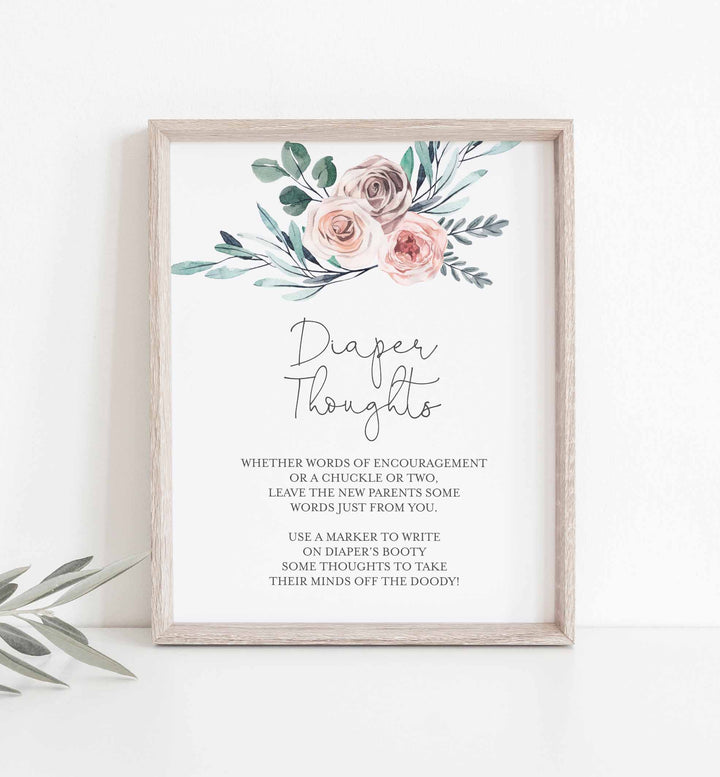 Boho Rose Baby Shower Diaper Thoughts or Late Night Diapers Printable