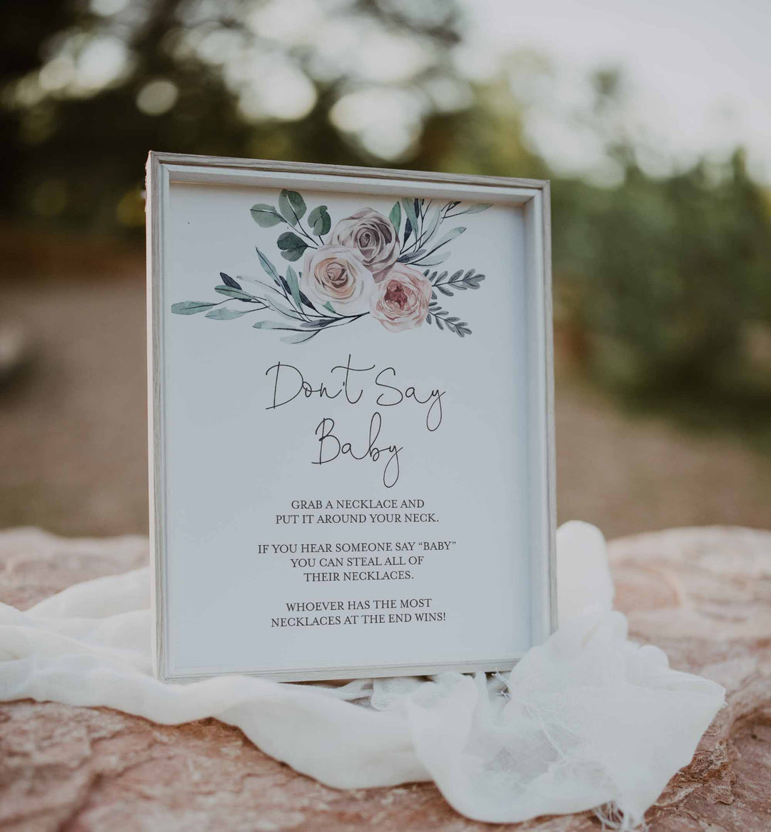 Boho Rose Baby Shower Don't Say Baby Game Printable