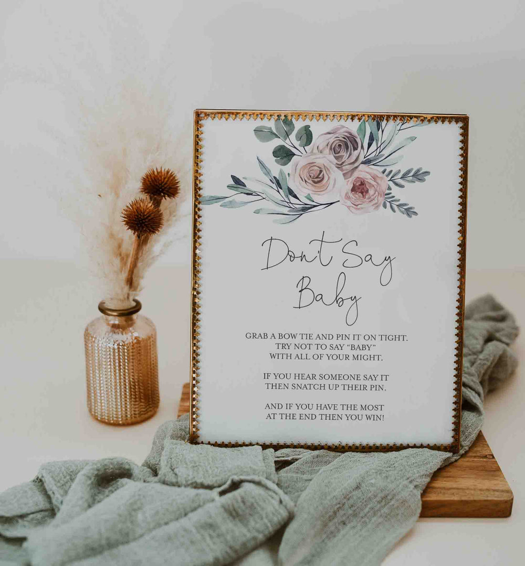 Boho Rose Baby Shower Don't Say Baby Game Printable