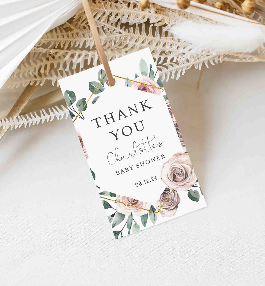 Boho Rose Baby Shower Favour Tag Printable