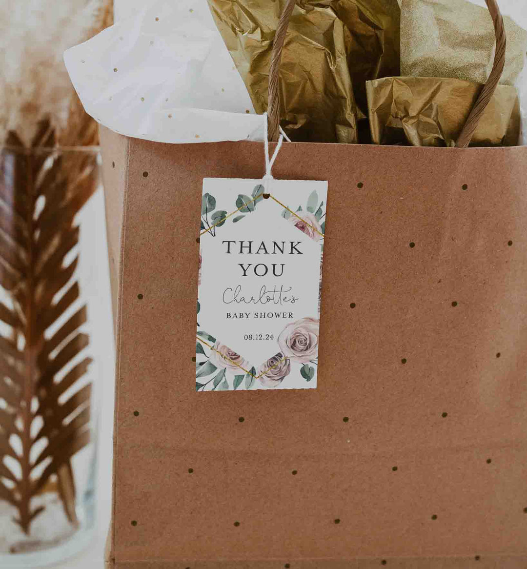 Boho Rose Baby Shower Favour Tag Printable