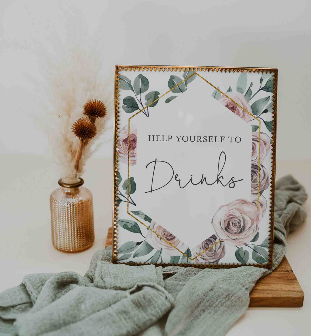 Boho Rose Baby Shower Food and Drinks Sign Printable
