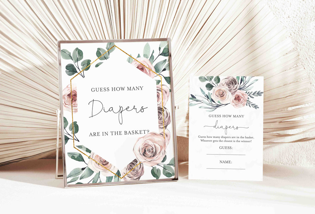 Boho Rose Baby Shower Guess How Many Diapers Game Printable