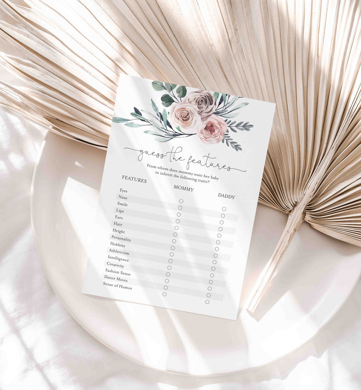 Boho Rose Baby Shower Guess The Features Game Printable
