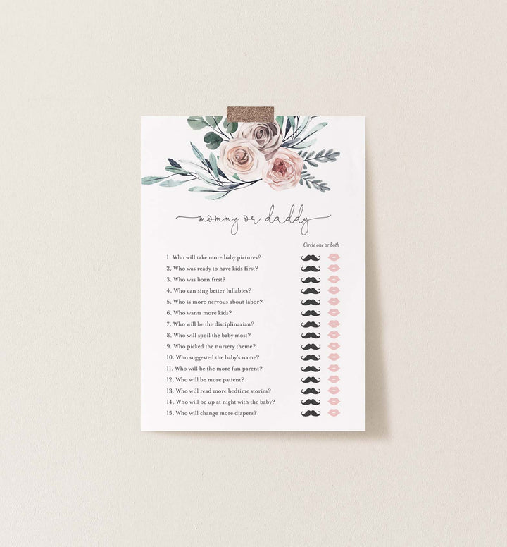 Boho Rose Baby Shower Mummy or Daddy Game Printable