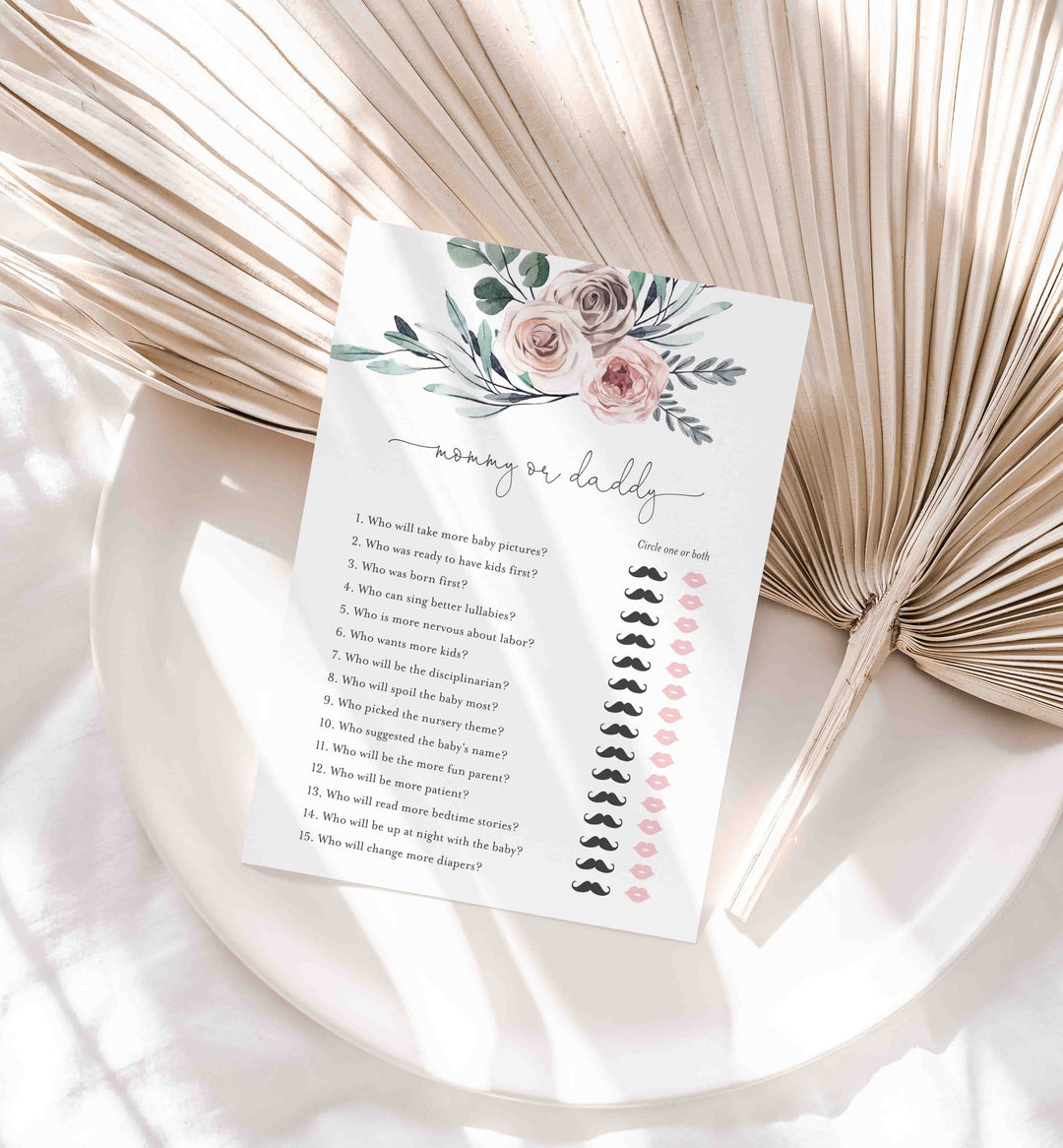Boho Rose Baby Shower Mummy or Daddy Game Printable