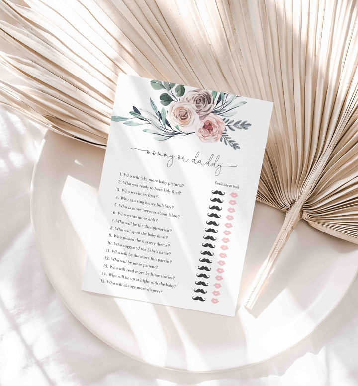 Boho Rose Baby Shower Mummy or Daddy Game Printable