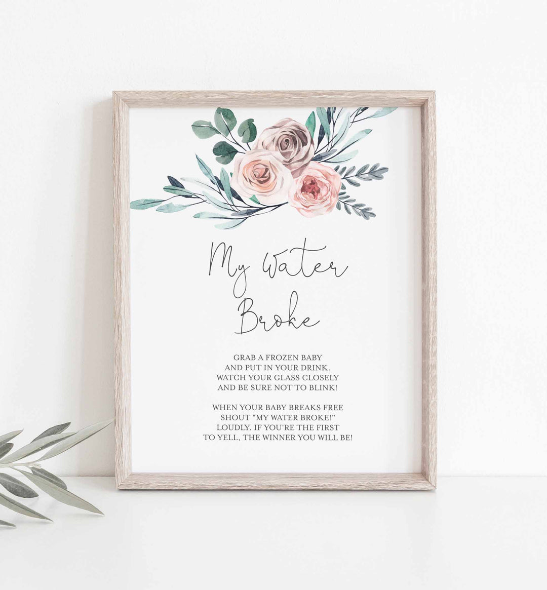 Boho Rose Baby Shower My Water Broke Game Printable