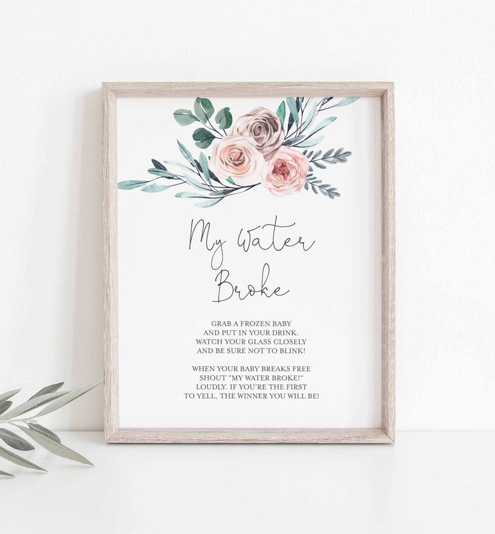 Boho Rose Baby Shower My Water Broke Game Printable