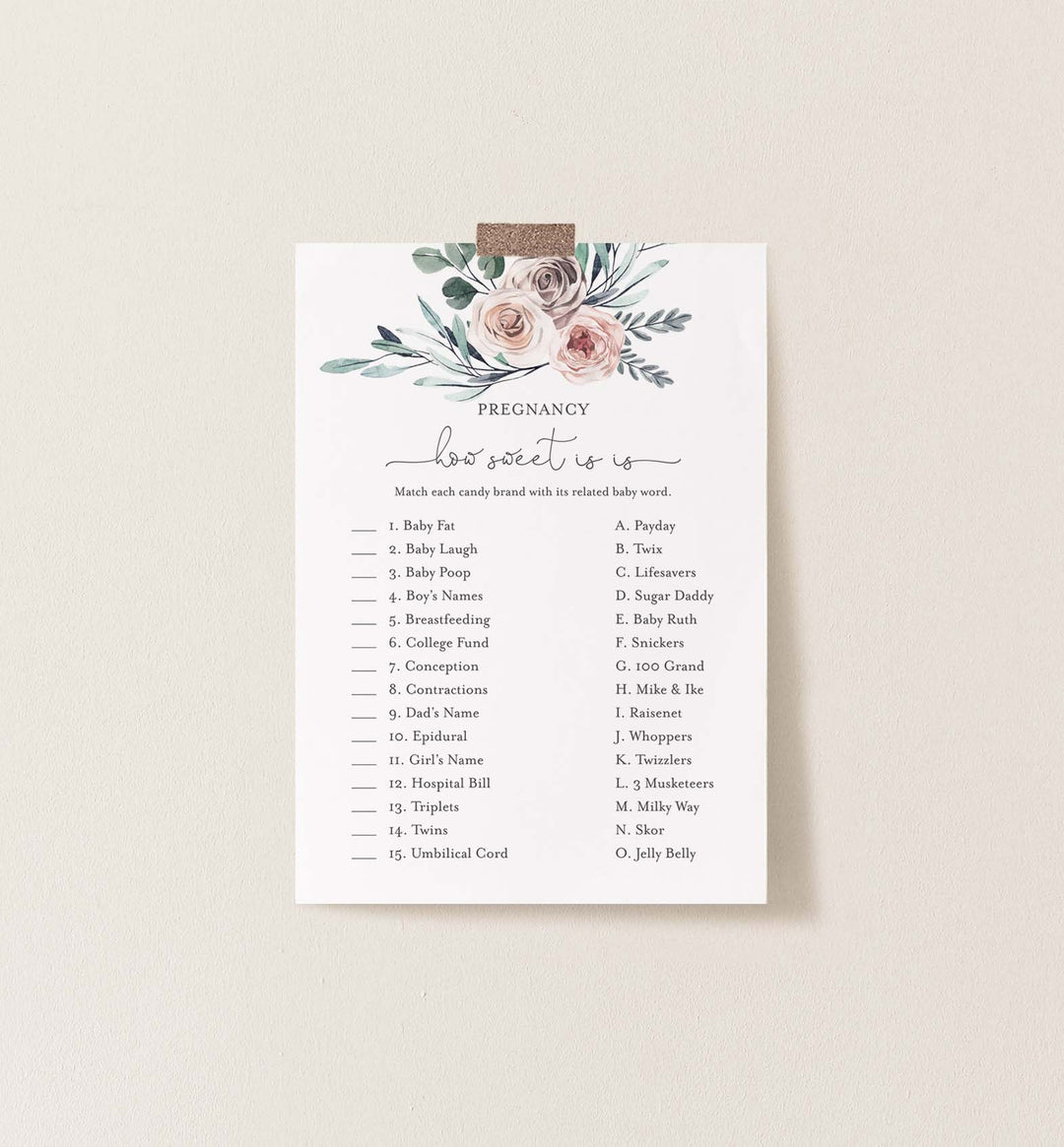 Boho Rose Baby Shower Pregnancy How Sweet It Is Game Printable