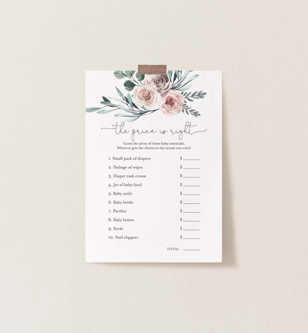 Boho Rose Baby Shower The Price Is Right Game Printable