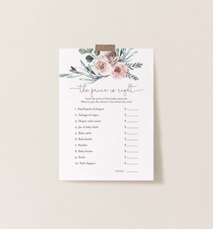 Boho Rose Baby Shower The Price Is Right Game Printable