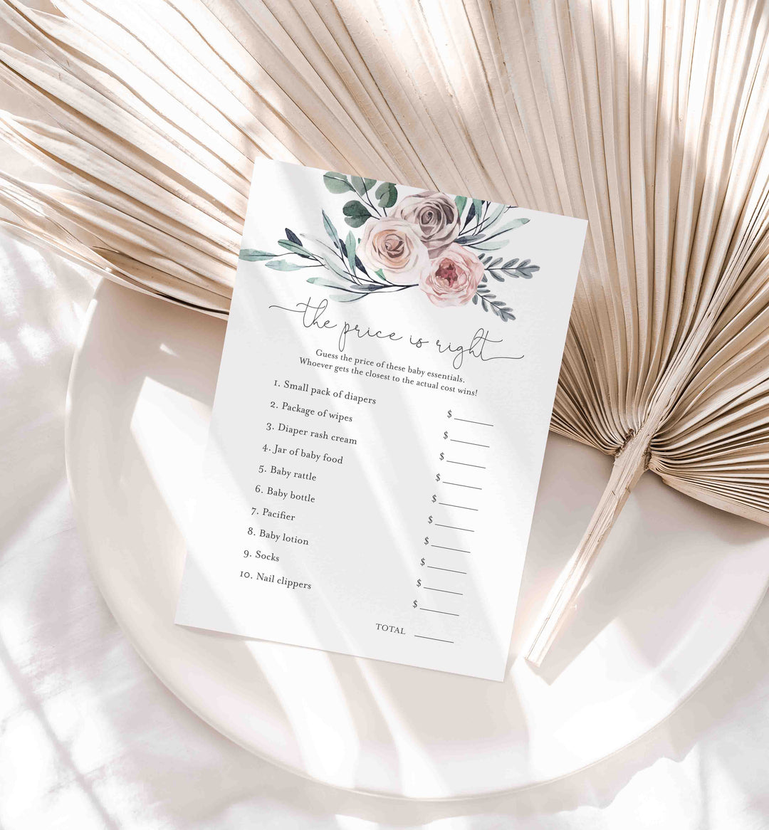 Boho Rose Baby Shower The Price Is Right Game Printable