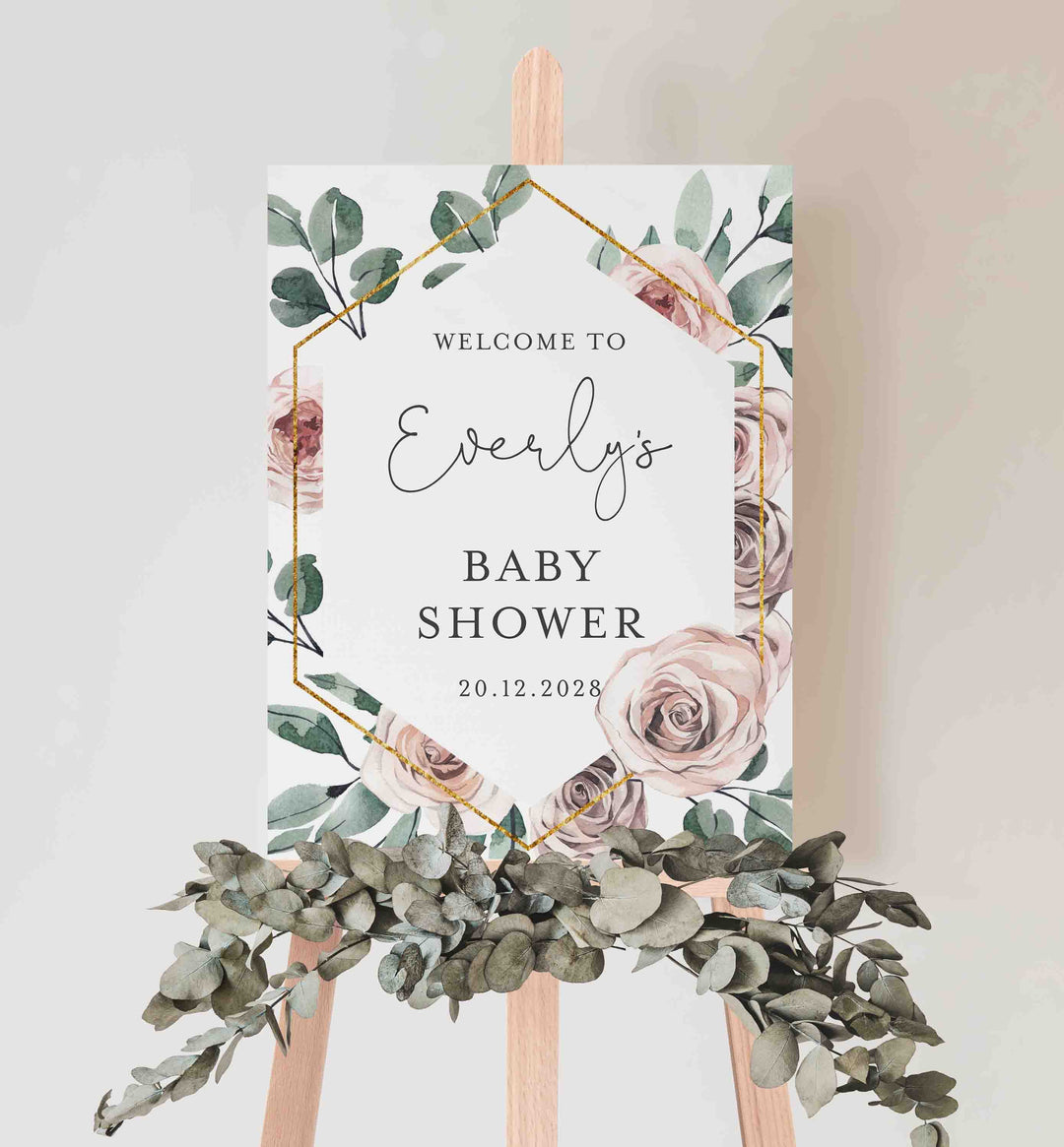 Boho Rose Baby Shower Welcome Sign Printable