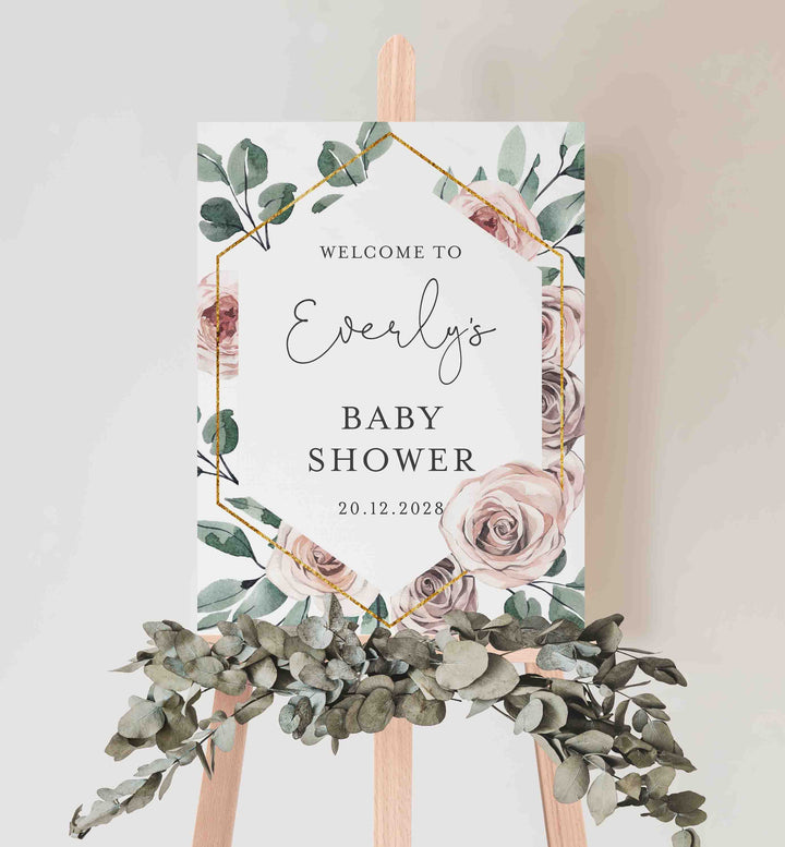 Boho Rose Baby Shower Welcome Sign Printable