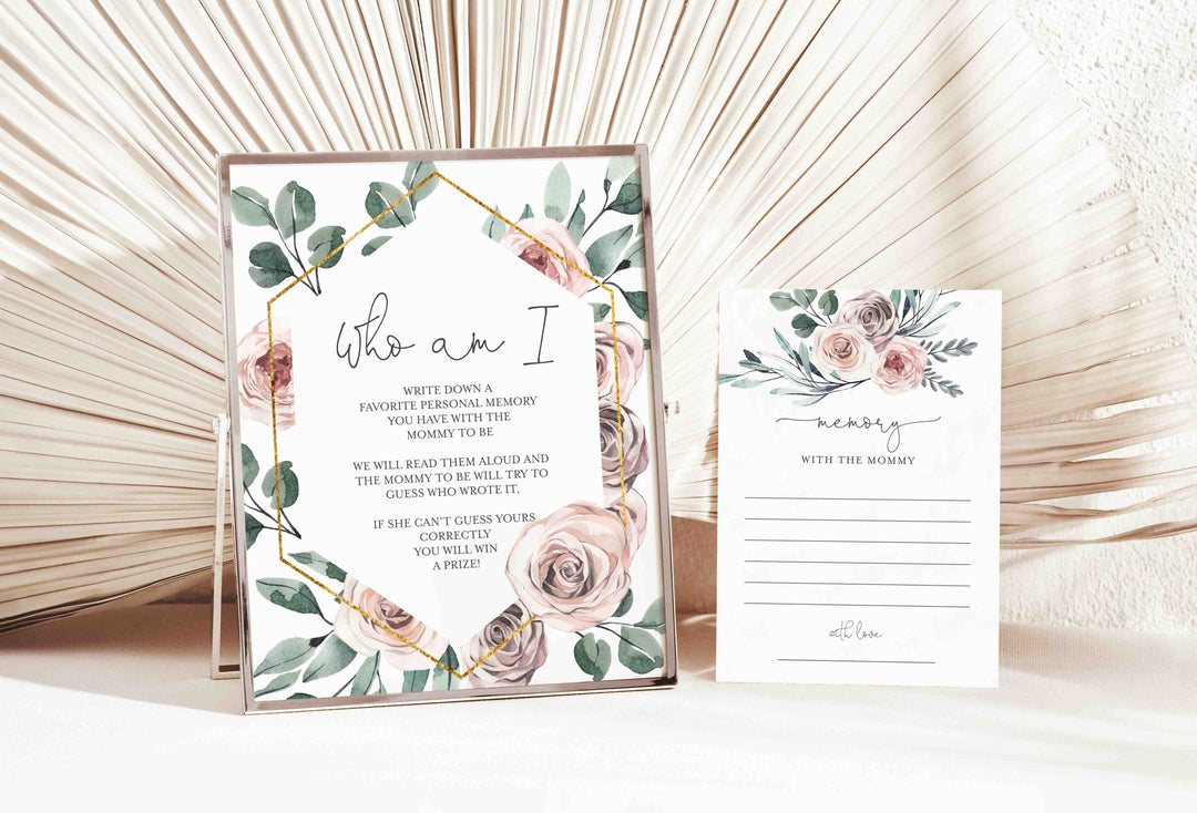 Boho Rose Baby Shower Who Am I Game Printable