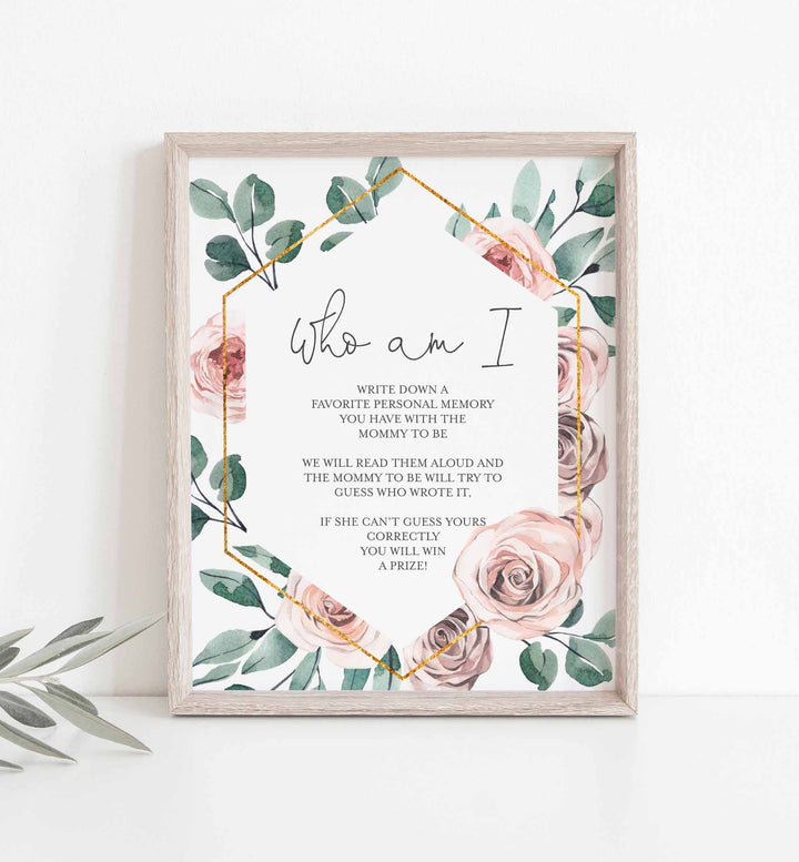 Boho Rose Baby Shower Who Am I Game Printable