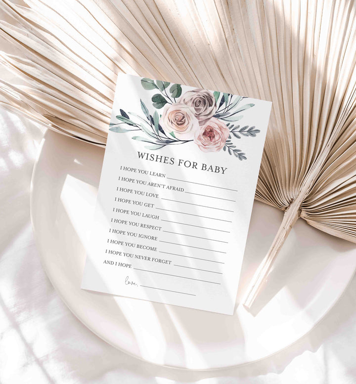 Boho Rose Baby Shower Wishes For Baby Printable