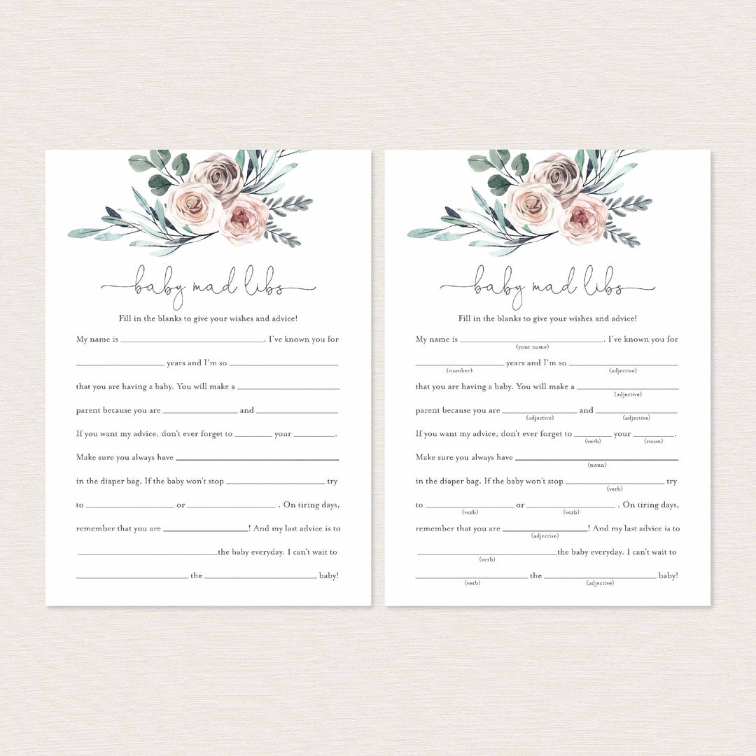 Boho Rose Baby Shower Mad Libs Printable
