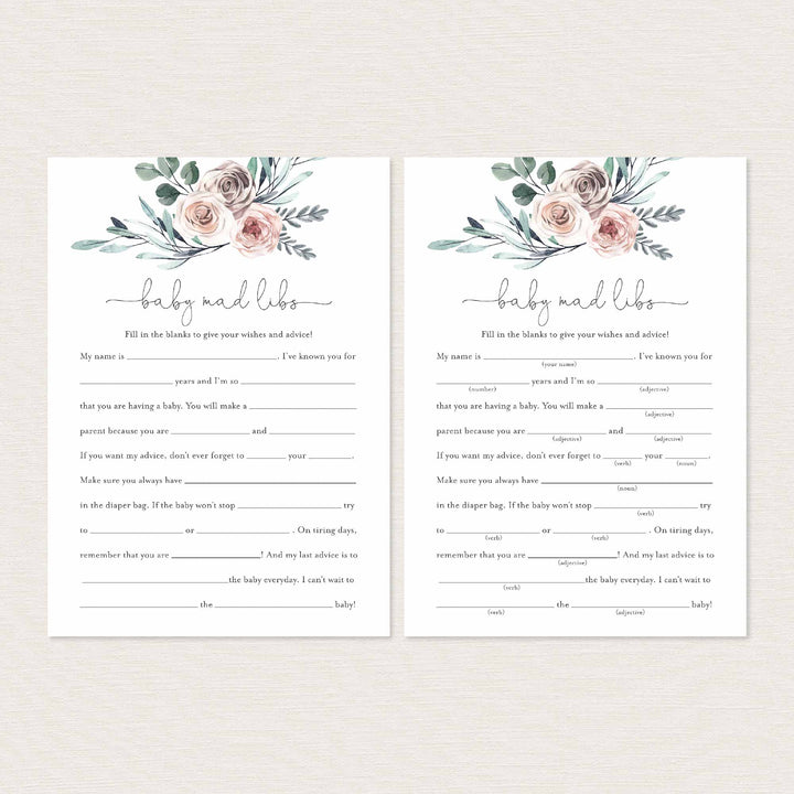 Boho Rose Baby Shower Mad Libs Printable