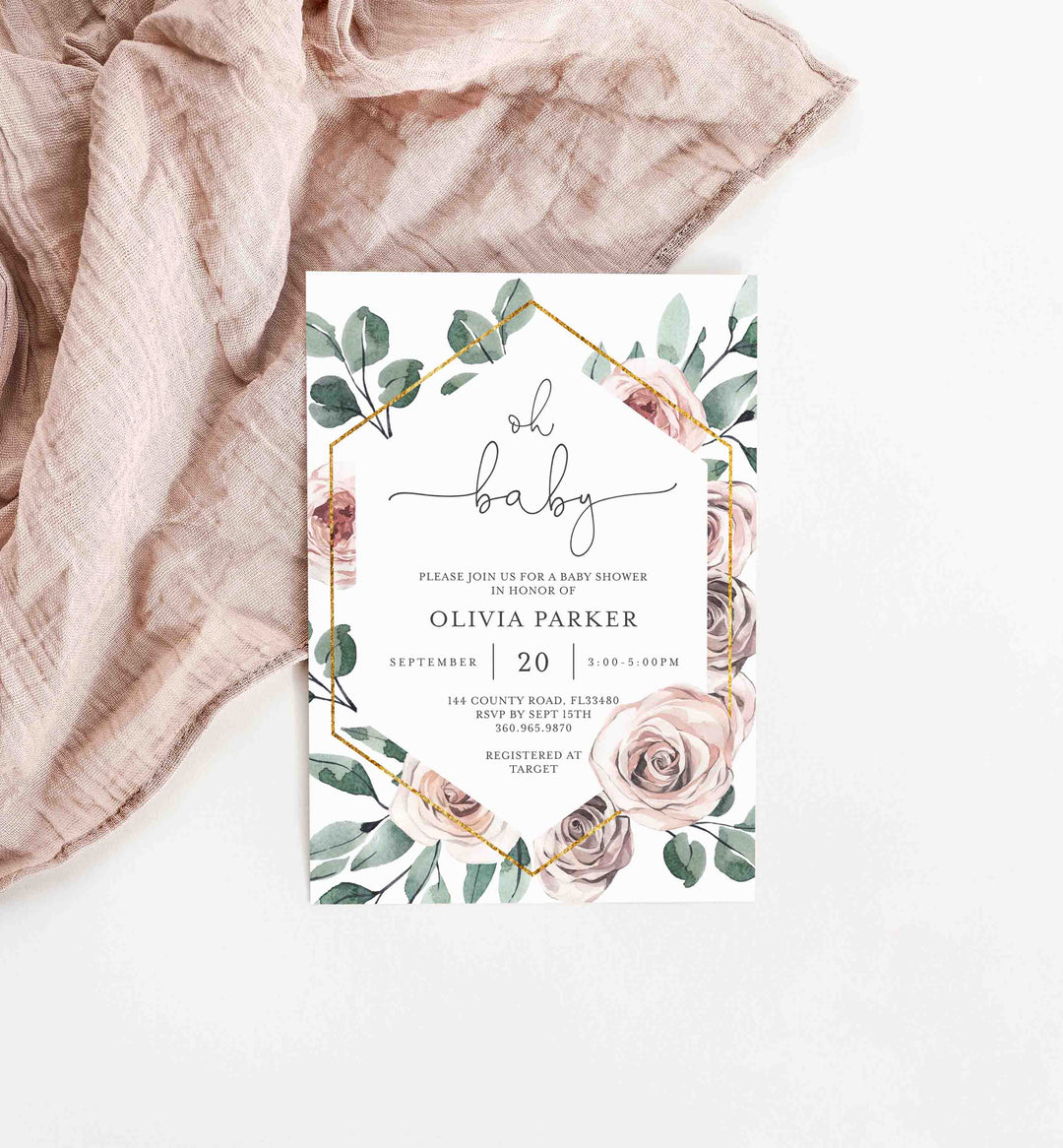 Boho Rose Baby Shower Invitation Printable