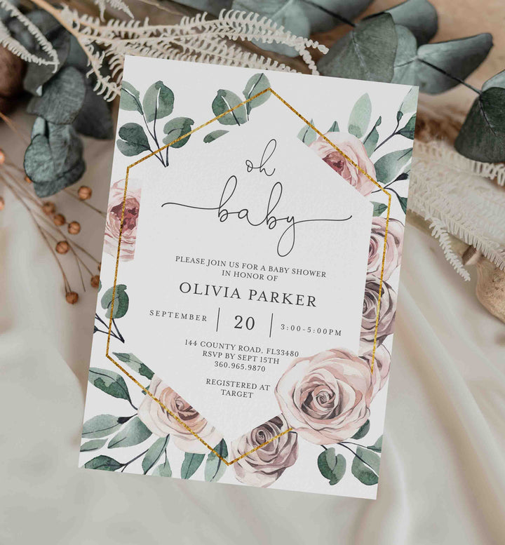 Boho Rose Baby Shower Invitation Printable