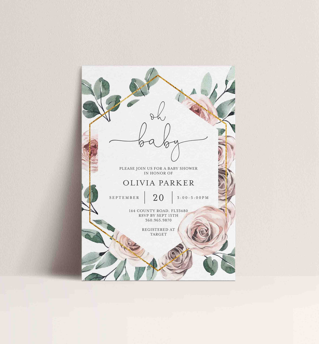 Boho Rose Baby Shower Invitation Printable