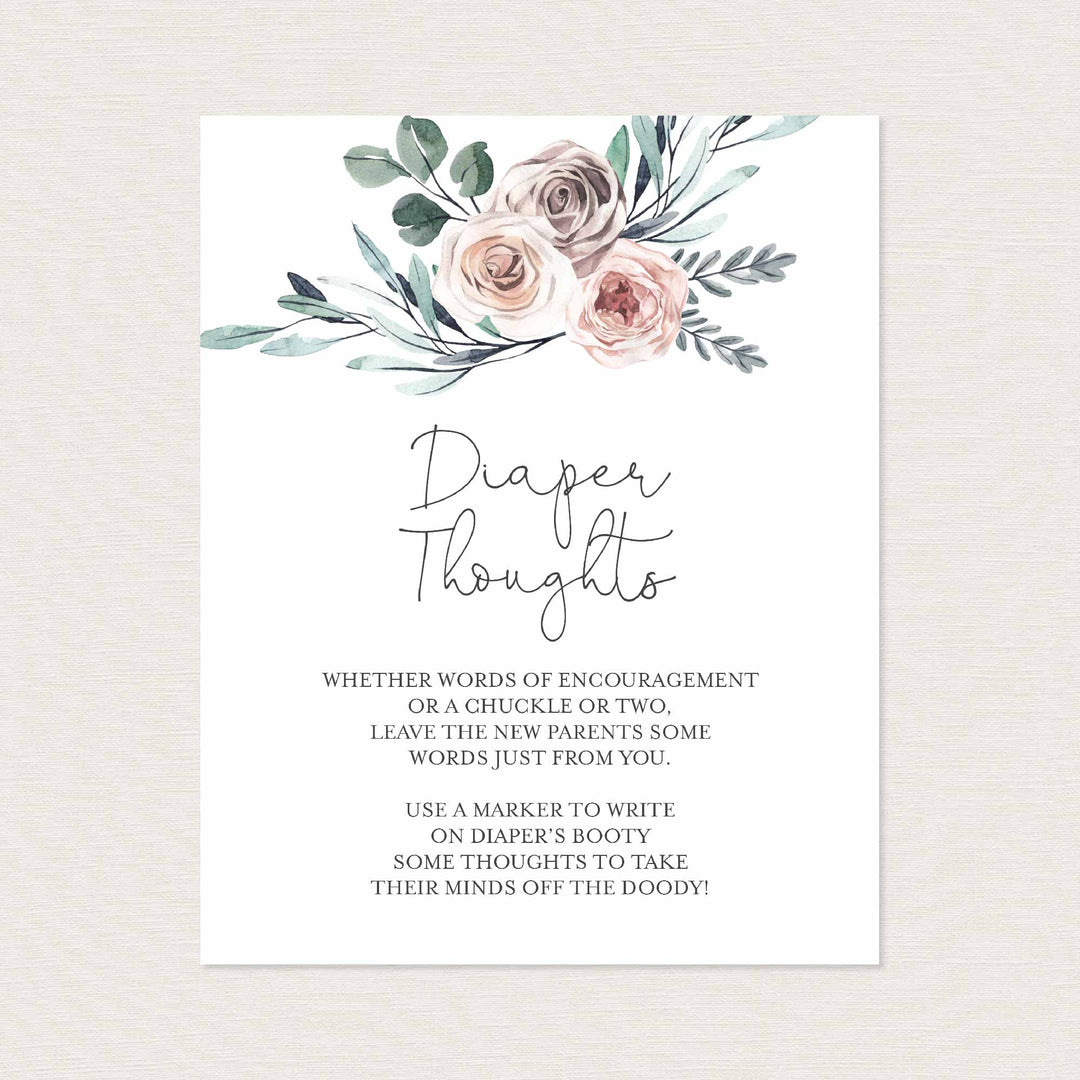 Boho Rose Baby Shower Diaper Thoughts or Late Night Diapers Printable