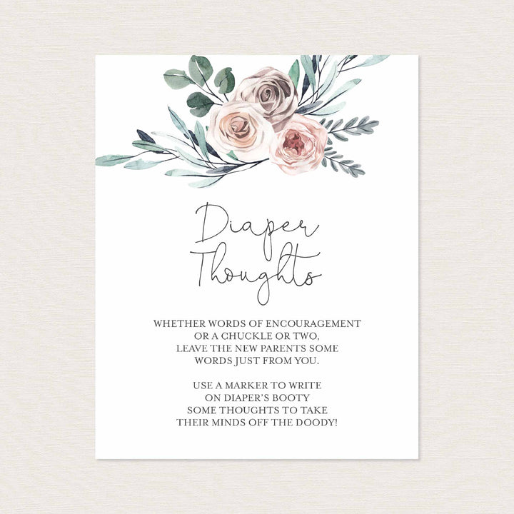 Boho Rose Baby Shower Diaper Thoughts or Late Night Diapers Printable