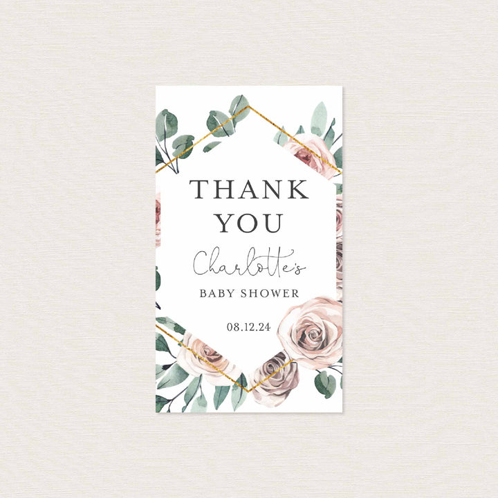 Boho Rose Baby Shower Favour Tag Printable
