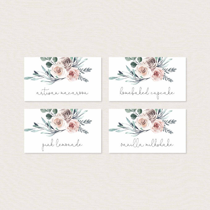 Boho Rose Baby Shower Food Labels Printable