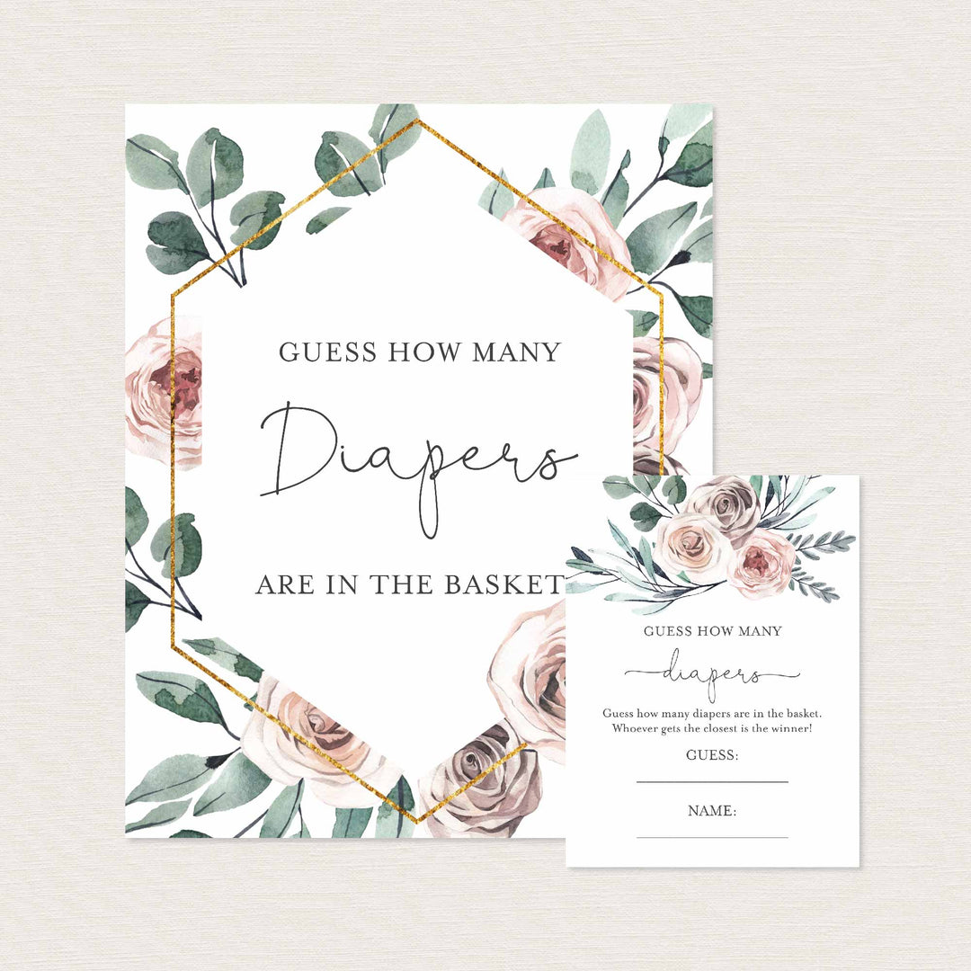 Boho Rose Baby Shower Guess How Many Diapers Game Printable