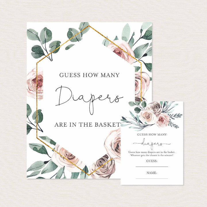 Boho Rose Baby Shower Guess How Many Diapers Game Printable