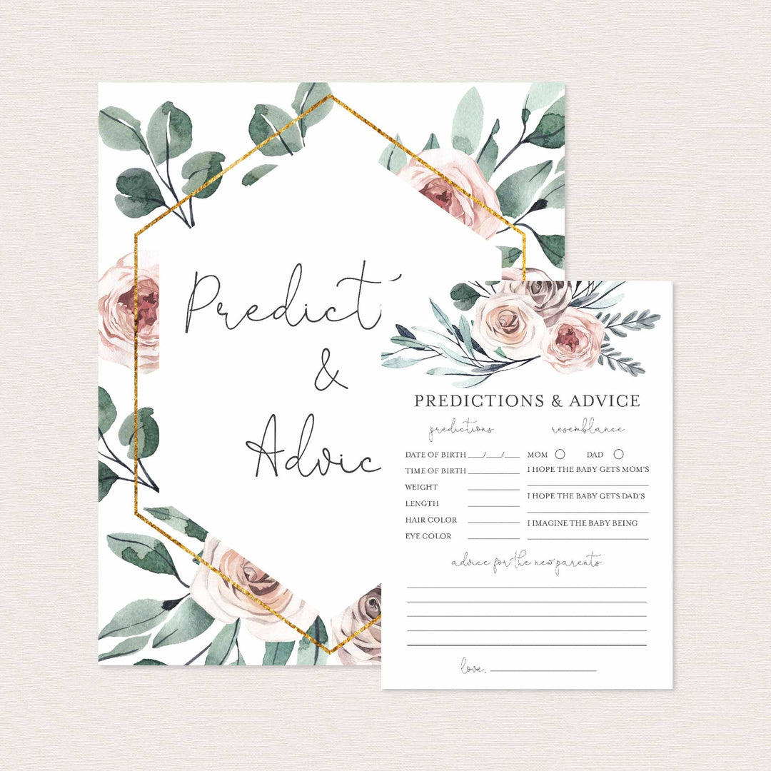 Boho Rose Baby Shower Predictions and Advice Printable