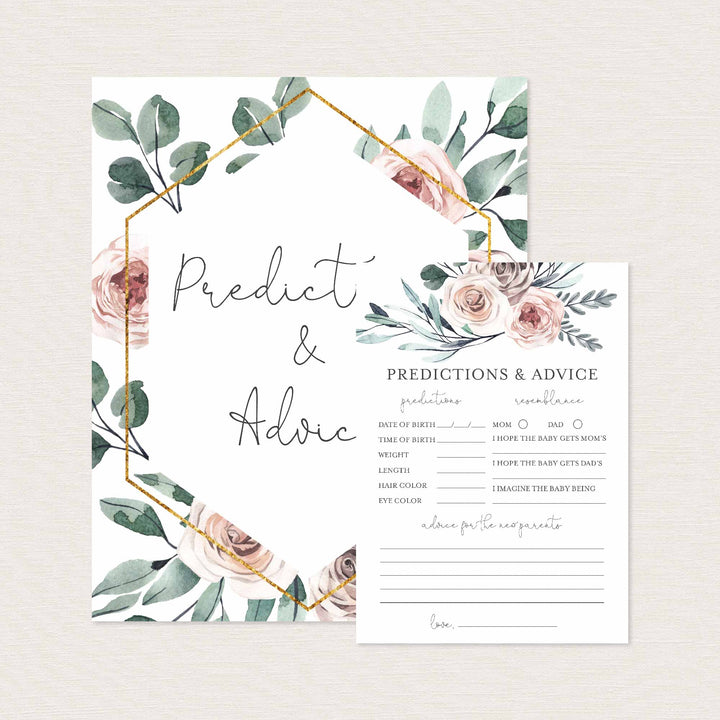 Boho Rose Baby Shower Predictions and Advice Printable