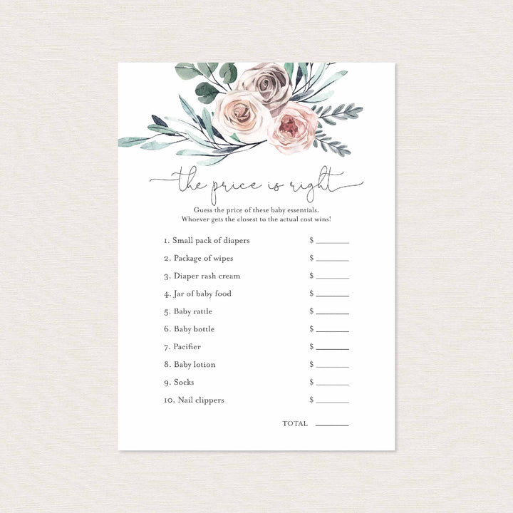 Boho Rose Baby Shower The Price Is Right Game Printable