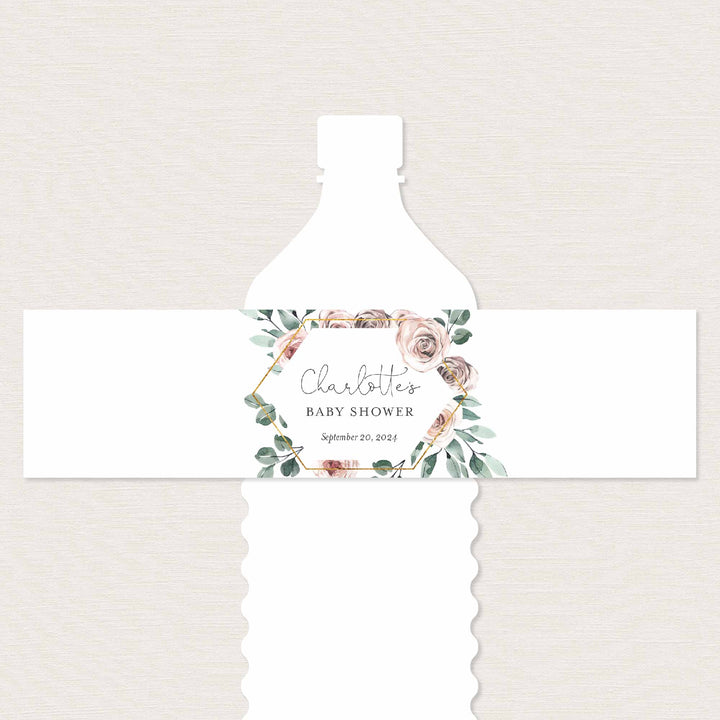 Boho Rose Baby Shower Water Bottle Label Printable