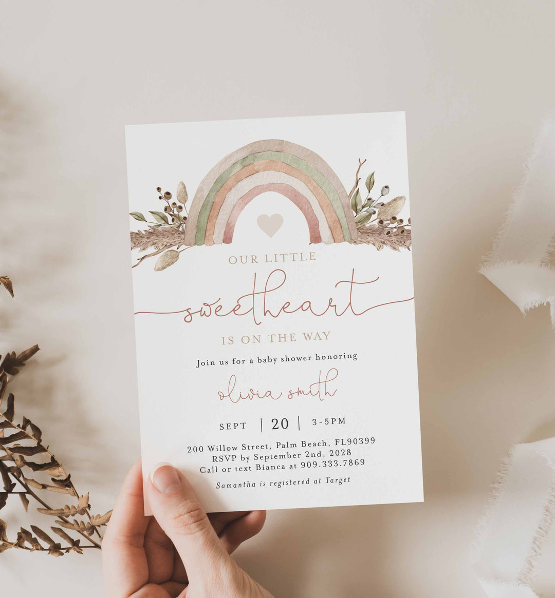 Boho Rainbow Baby Shower Invitation Printable
