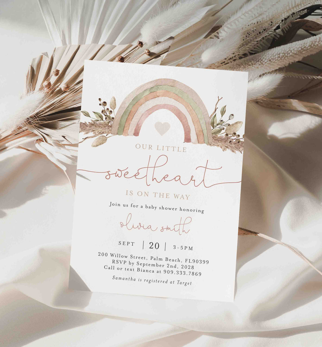Boho Rainbow Baby Shower Invitation Printable