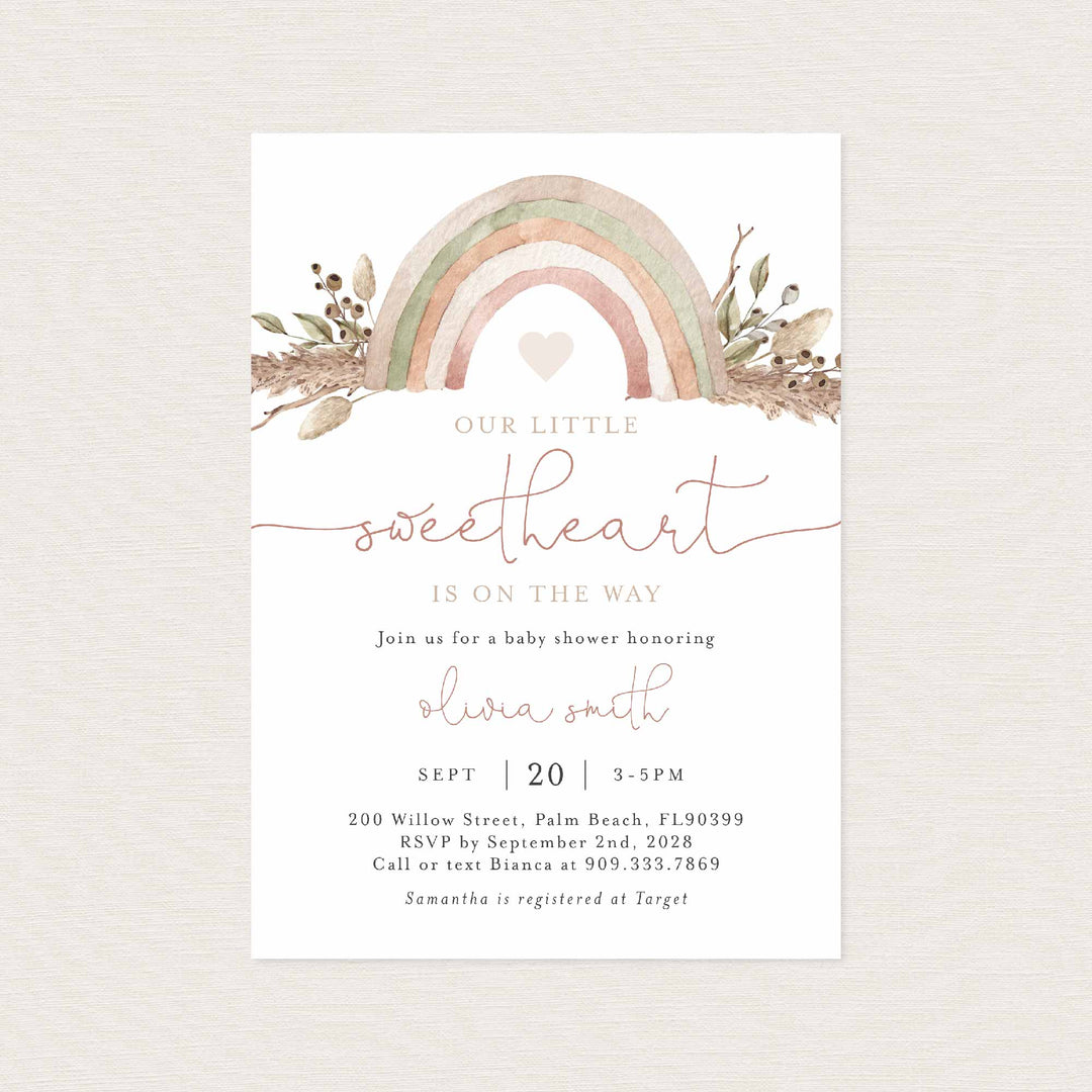 Boho Rainbow Baby Shower Invitation Printable
