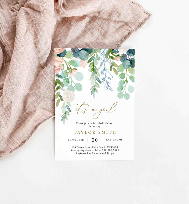 Blush Garden Baby Shower Invitation Printable