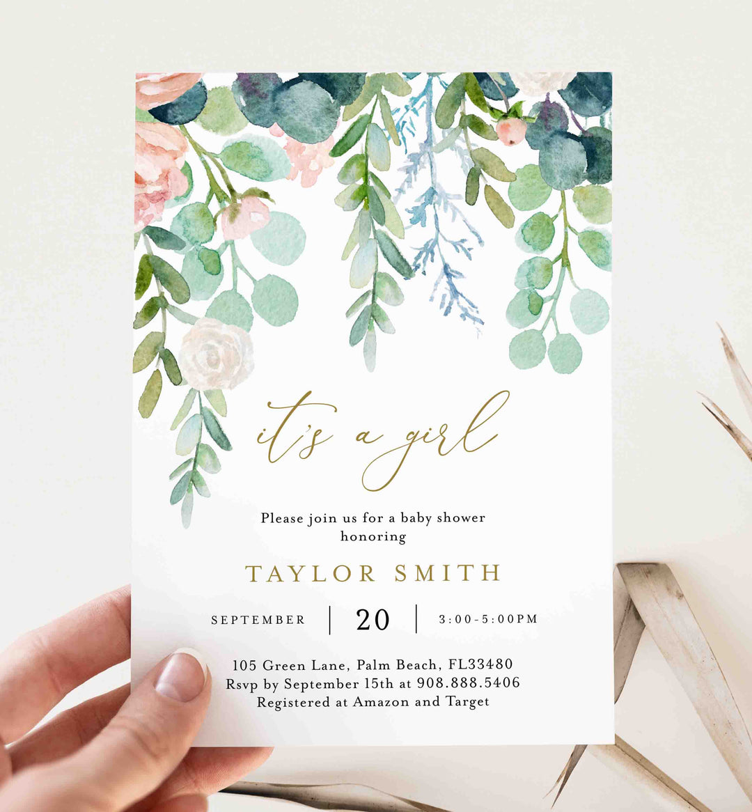 Blush Garden Baby Shower Invitation Printable