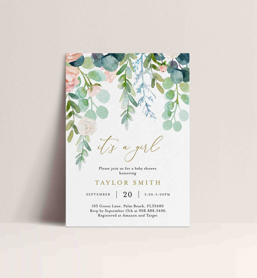 Blush Garden Baby Shower Invitation Printable