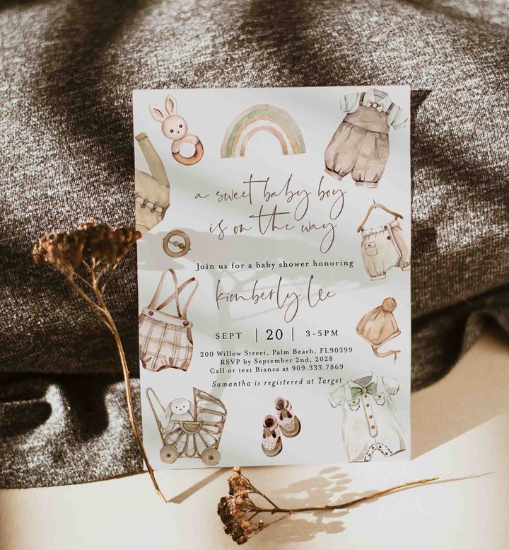 Boho Baby Boy Baby Shower Invitation Printable