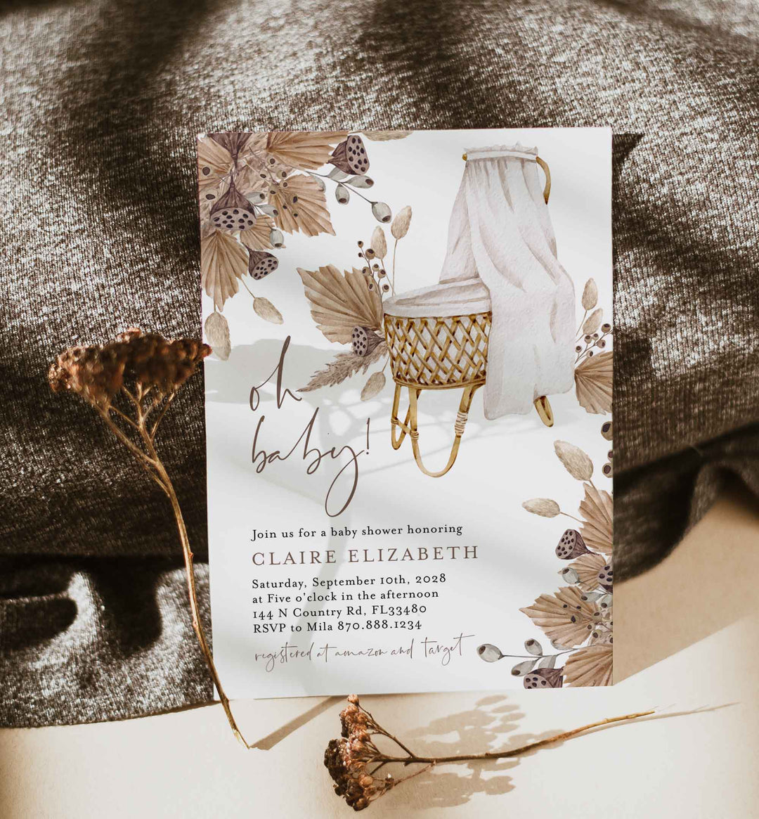 Pampas Crib Baby Shower Invitation Printable
